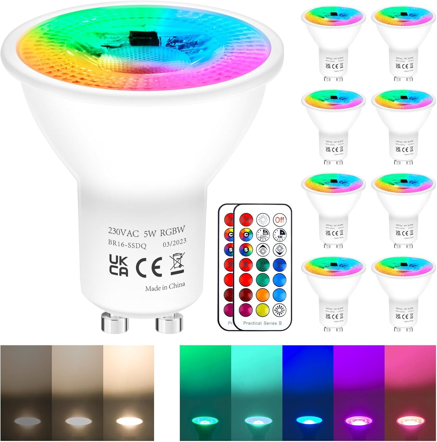 Żarówki LED REYLAX GU10 8 SZTUK. zmieniające kolor,reflektor LED 3000 K RGB 12 kolorów z pilotem
