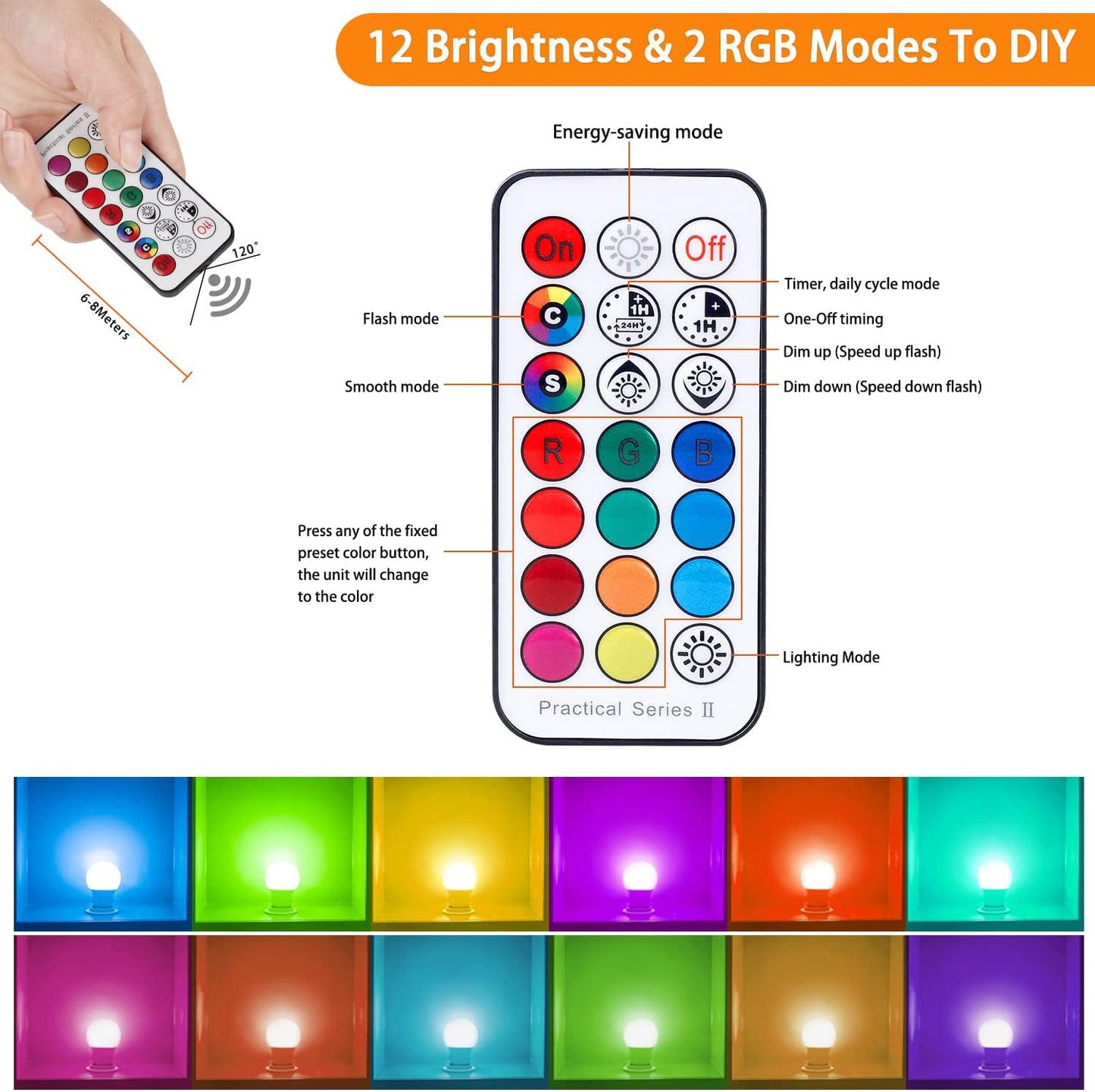 REYLAX Kolorowe żarówki LED RGBW Żarówka E27 10 W, ściemniane żarówki Edison Dual Memory 12 kolorów żarówek LED, bezprzewodowy pilot zdalnego sterowania w zestawie
